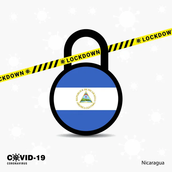 Nicaragua Lock Deshizo Lock Coronavirus Pandémico Plantilla Sensibilización Covid Lock — Vector de stock