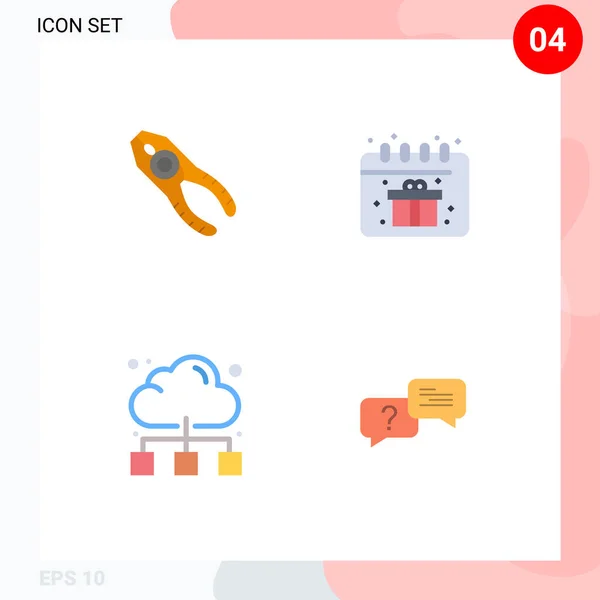 Set Iconos Planos Comerciales Pack Para Pinzas Red Reparación Calendario — Archivo Imágenes Vectoriales