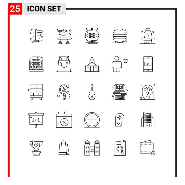 Líneas Vectoriales Temáticas Símbolos Editables Bebida Platos Visualizar Placa Visión — Archivo Imágenes Vectoriales