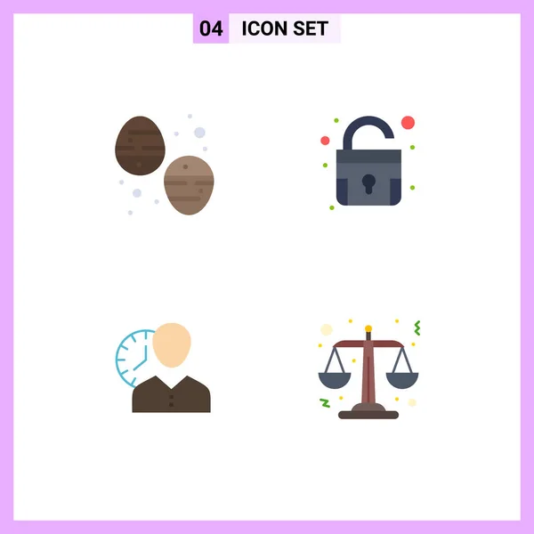 Набор Пиктограмм Простых Плоских Иконок Шоколадного Яйца Человека Сладостей Разблокировки — стоковый вектор