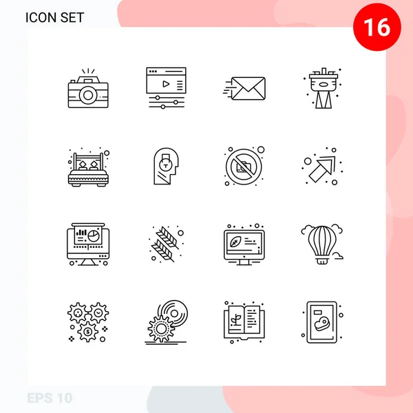 Modern Set Outlines Symbols Interior Bed Email System Plumber Editable — Stock Vector