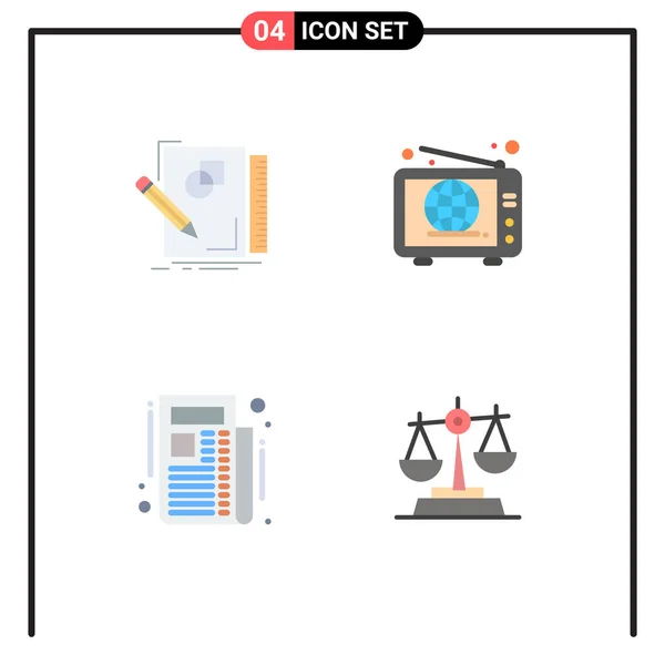Mobile Interface Flat Icon Set Pictograms Sketch News Draw Wide — Stock Vector
