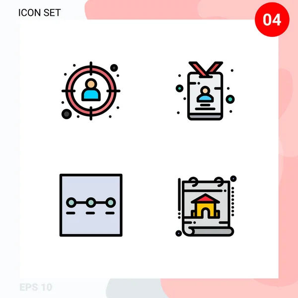 用于管理 可编辑向量设计元素的4组Filledline平面彩色标志和符号 — 图库矢量图片