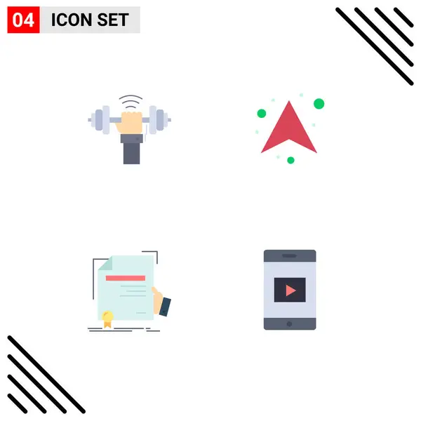 Mobile Interface Flat Icon Set Pictograms Dumbbell Certificate Power Arrows — Stock Vector