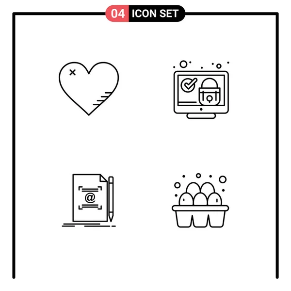 Conjunto Icones Modernos Símbolos Sinais Para Coração Segurança Favorito Tela — Vetor de Stock