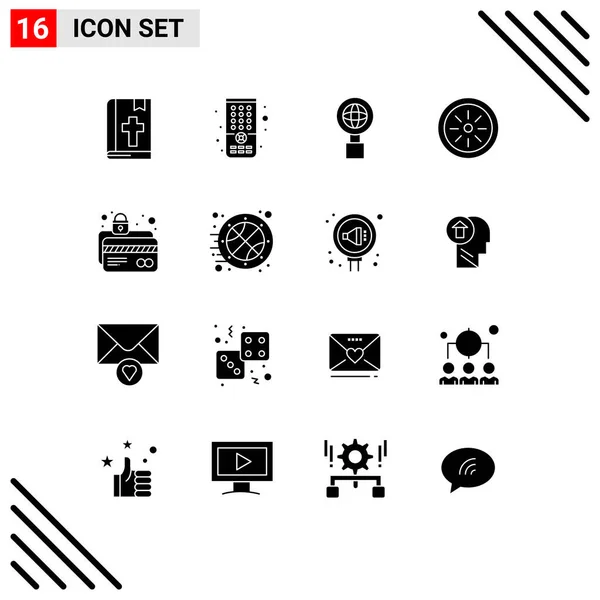 Pictogram Set Simple Solid Glyphs Protection Card Security Internet Card — Stock Vector
