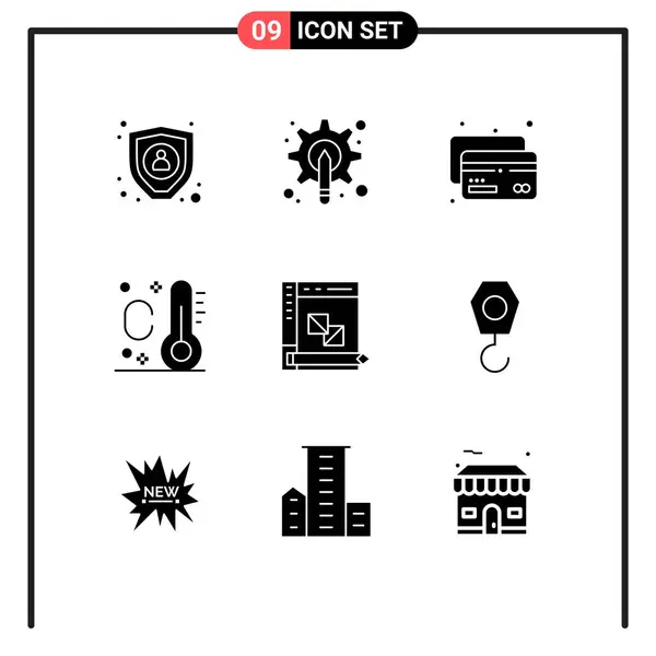 Mobile Interface Solid Glyph Set Pictograms Planning Development Card Develop — Stock Vector