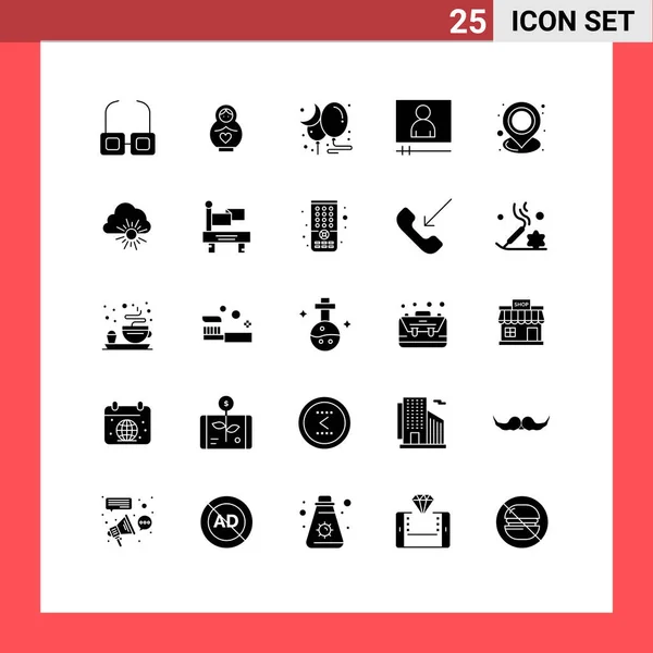 Mobile Interface Solid Glyph Set Pictograms Place Location Moon Holder — 스톡 벡터