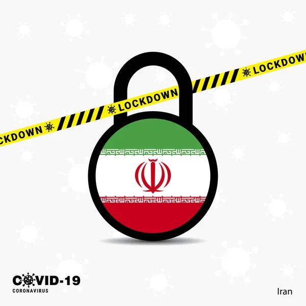 Irán Lock Lock Plantilla Conciencia Pandémica Coronavirus Diseño Bloqueo Covid — Vector de stock