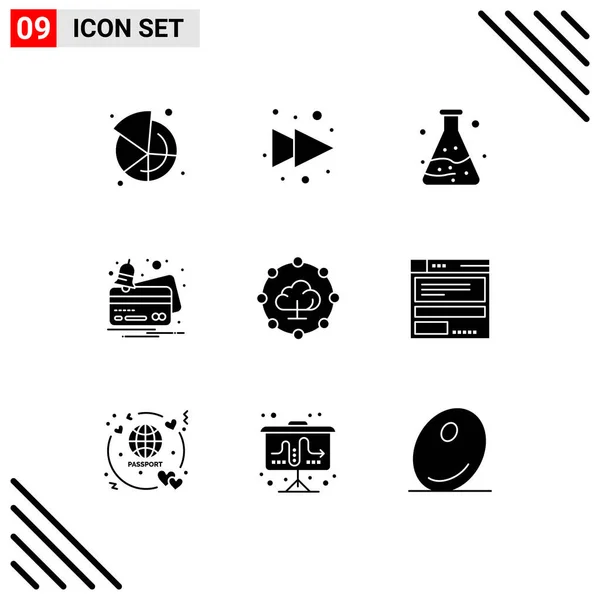 Modern Set Solid Glyphs Pictograph File Network Tube Cloud Computing — Stock Vector