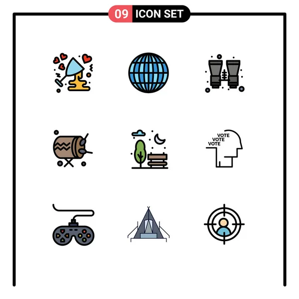 Conjunto Icones Modernos Símbolos Sinais Para Cidade Anúncio Binocular Instrumento — Vetor de Stock