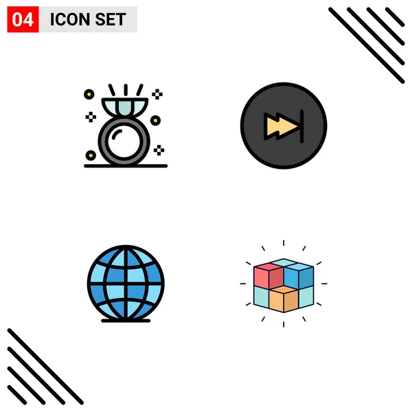 Iconos Creativos Signos Símbolos Modernos Diamante Globo Anillo Adelante Caja — Vector de stock