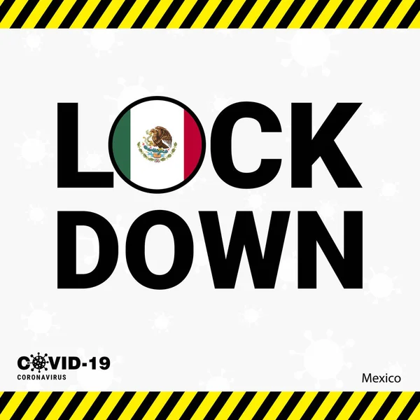 Coronavirus México Lock Tipografía Con Bandera Del País Pandemia Coronavirus — Vector de stock