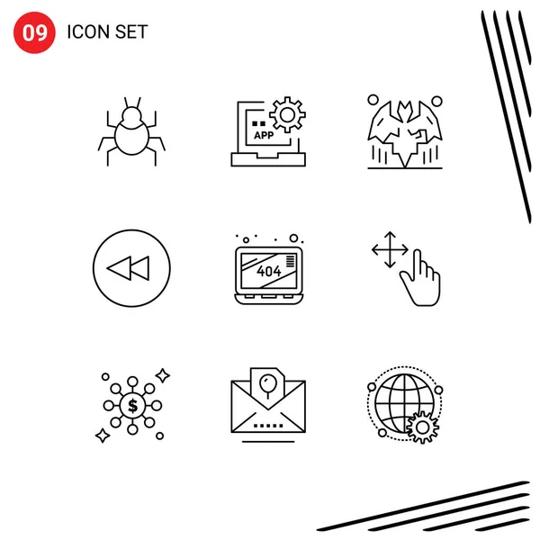 Creative Icons Modern Signs Sysymbols Missing Rewind Programming Circle Night — Vector de stock