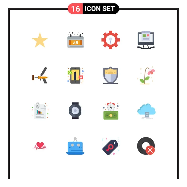 モバイルインターフェイスフラットカラー16のセットクリエイティブベクトルデザイン要素の修復 ウェブデザイン編集可能なパックの写真 — ストックベクタ