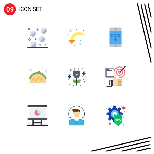 Pictogram Set Simple Flat Colors Power Energy Data Food Taco — 스톡 벡터