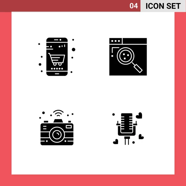 Group Solid Glyphs Signs Symbols Basket Connectivity Online Shop Search — Stock Vector