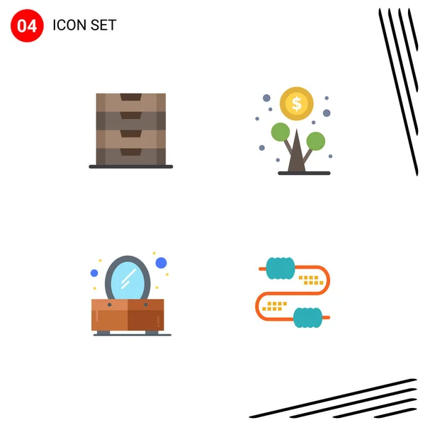 4つのモダンなUiアイコンのセットドキュメント ドレッサー ストレージ ケーブル編集可能なベクトルデザイン要素の記号 — ストックベクタ