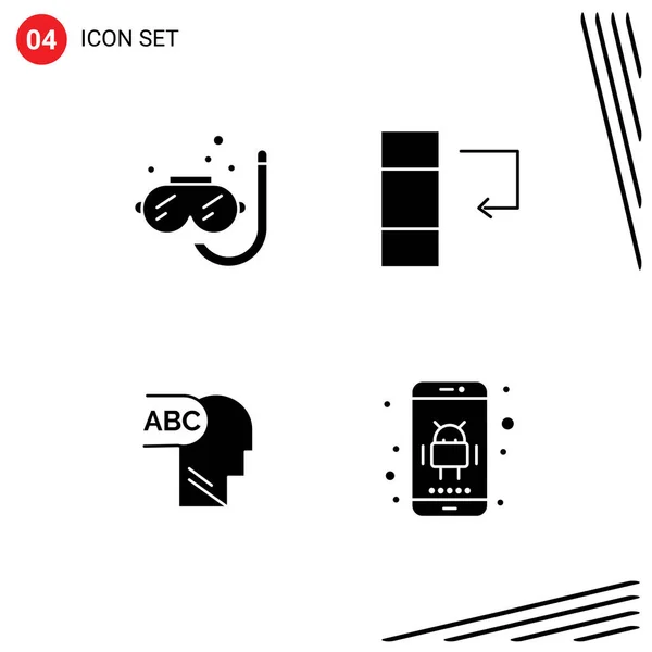 Mobile Interface Solid Glyph Set Pictograms Diving Application Summer Swap — Stock Vector