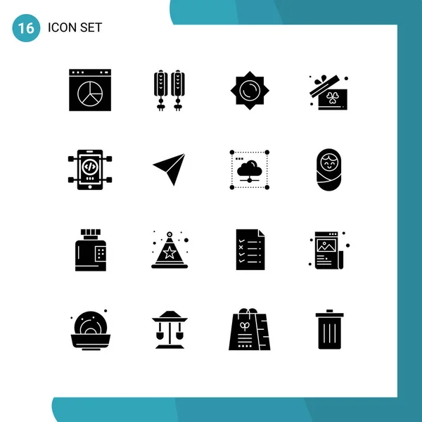 Universal Icon Symbols Grupo Glifos Sólidos Modernos Web Codificación Sol — Vector de stock