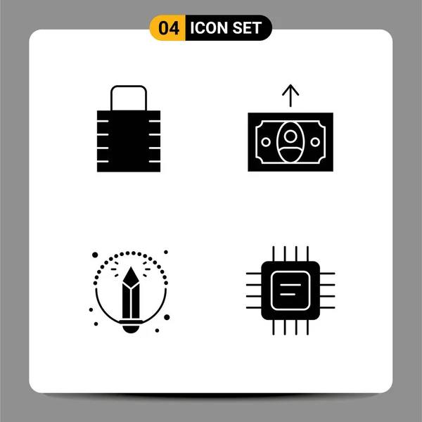 Creative Icons Современные Знаки Символы Ключа Карандаша Безопасности Денег Cpu — стоковый вектор