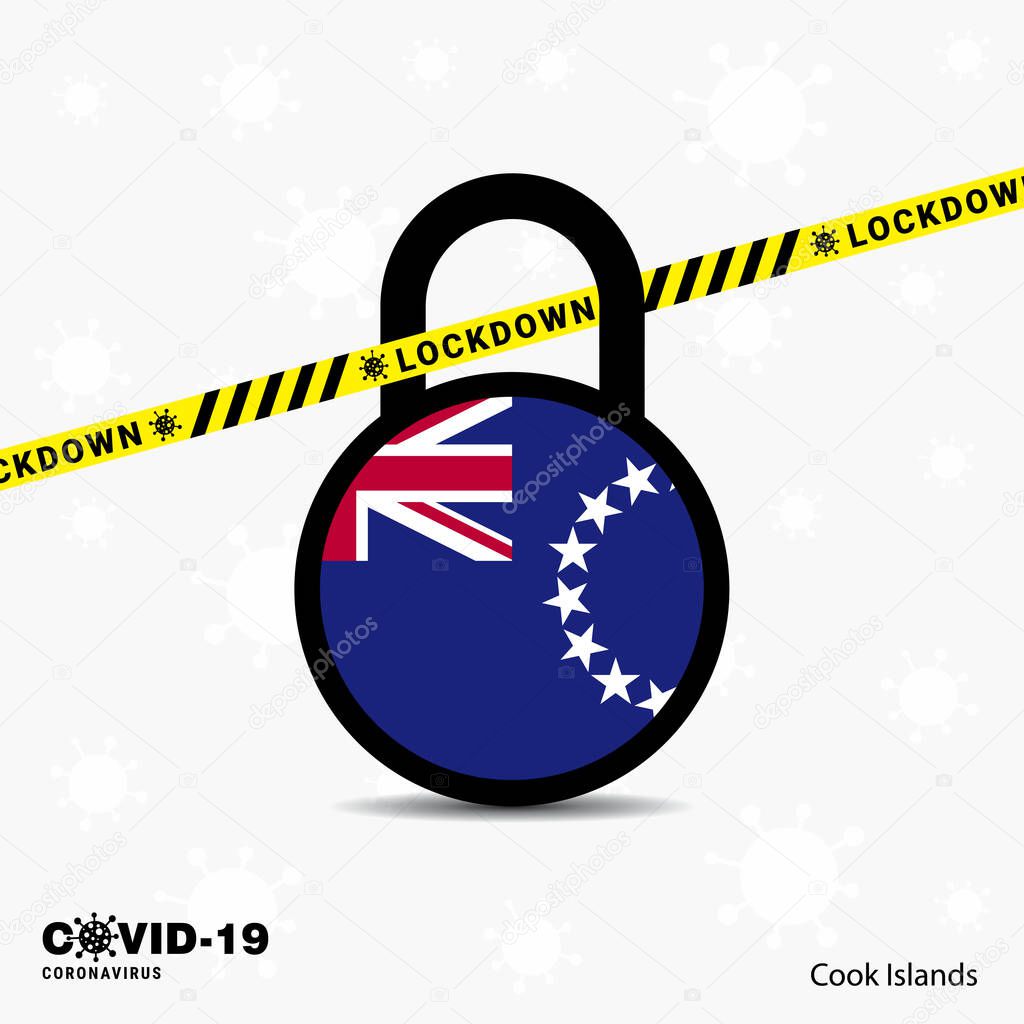 Cook Islands Lock DOwn Lock Coronavirus pandemic awareness Template. COVID-19 Lock Down Design