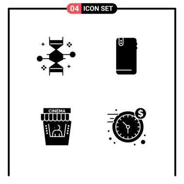 Evrensel Simge Sembolleri Grubu 4 Modern Kromozom Katı sembolleri, geri, genetik modifikasyon, akıllı telefon, film Düzenlenebilir Vektör Tasarım Elemanları