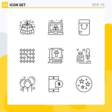 İncil, ızgara, ekran, elektrik, çip Düzenlenebilir Vektör Elementleri için 9 Özet İşaretleri ve Sembolden oluşan bir grup