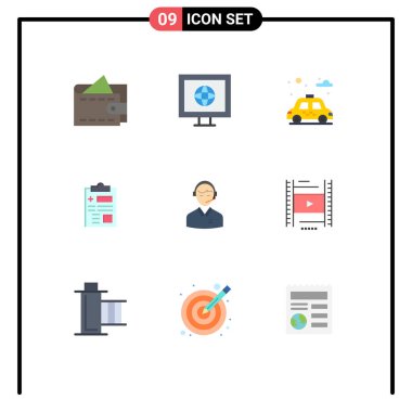 Web ve Mobil Uygulamalar için 9 Evrensel Düz Renk Seti adam, danışmanlık, araba, iş, sağlık hizmetleri düzenleme elementleri