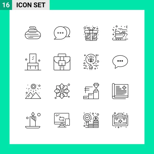 Pictogram Set Simple Outlines Inner Chair Present Santa Christmas Editable — 스톡 벡터