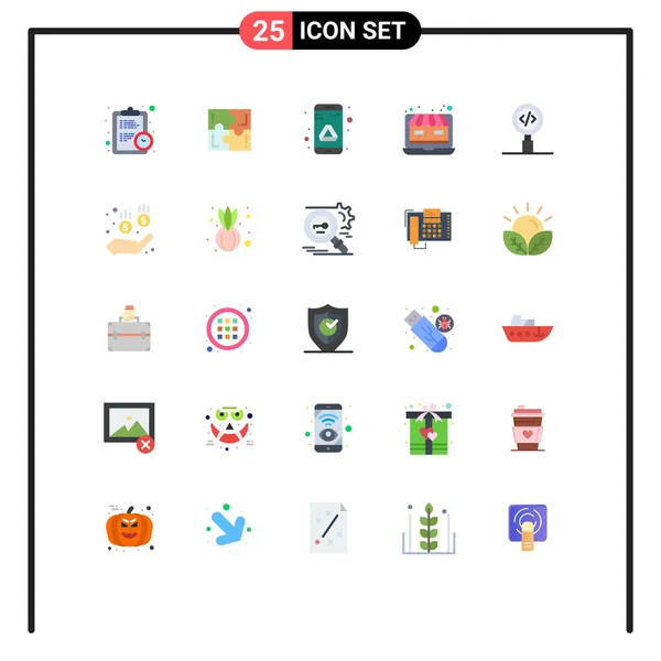 Iconos Creativos Signos Símbolos Modernos Código Web Resolver Tienda Almacenamiento — Vector de stock