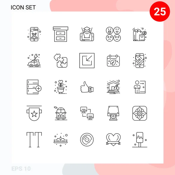 Mobile Interface Line Set Pictograms Earth Shopping Cell Exclamation Sad — Stock Vector