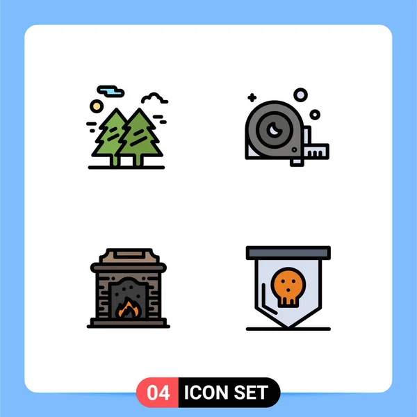 Set Modern Icons Symbols Signs Forest Tool Hiking Angle Fire — Stock Vector