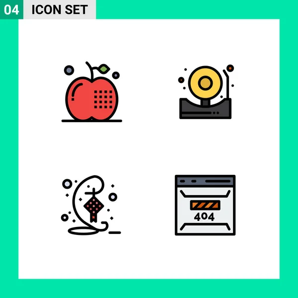 Interface Utilisateur Paquet Couleurs Plates Filledline Base Pomme Décoration Nourriture — Image vectorielle