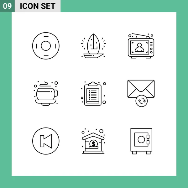 Universal Icon Symbols Group Modern Outlines Checklist Cup Sea Coffee — Διανυσματικό Αρχείο