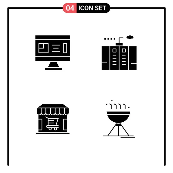 Universal Solid Glyphs Set Web Mobile Applications Architecture Power Design — Stock Vector