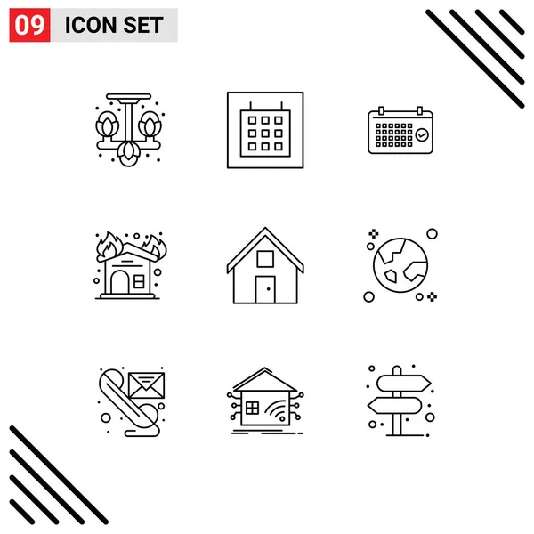 Universal Icon Symbols Group Modern Outlines Contact Firehouse Date Interior — Stock Vector