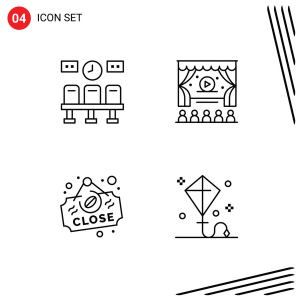 Mobile Interface Line Set Pictograms Seats Close Clock Advertising Happy — Stock Vector
