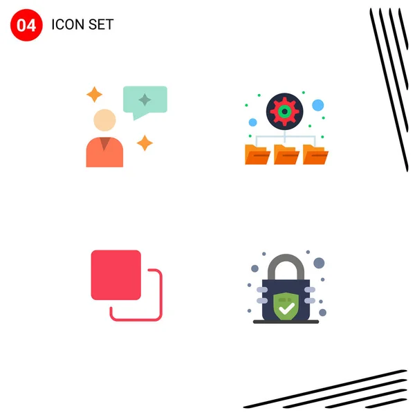 Pictogram Set Simple Flat Icons Man Chat Stack Database Four — Stockový vektor