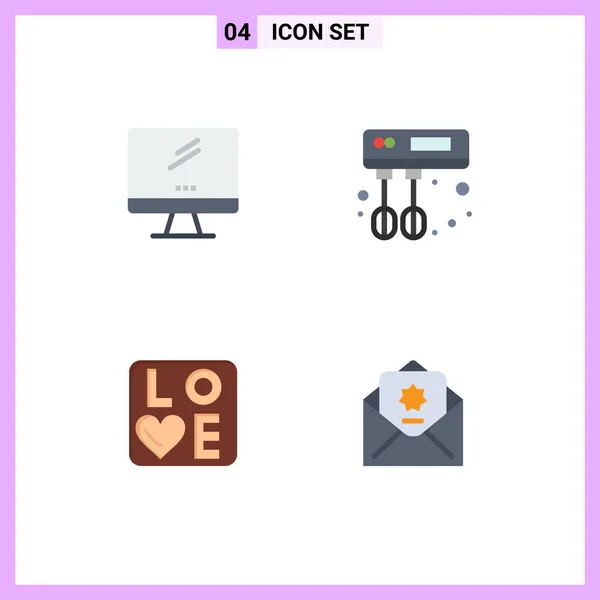 Set Iconos Planos Comerciales Pack Para Computadora Amor Imac Cocina — Vector de stock