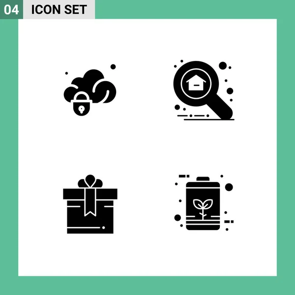 Universal Icon Symbols Grupo Glifos Sólidos Modernos Datos Caja Seguro — Vector de stock