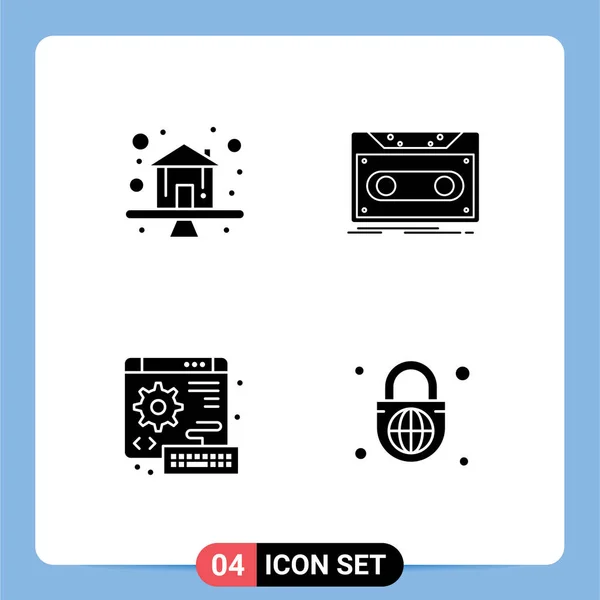 Mobile Interface Solid Glyph Set Pictograms Premium Digital Property Record — Wektor stockowy