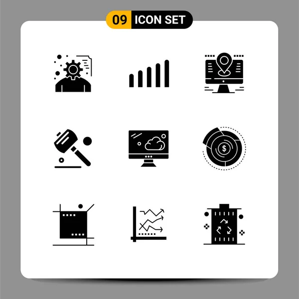 User Interface Pack Basic Solid Glyphs Balance Monitor Location Cloud — Stock Vector