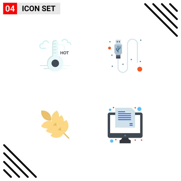 Flat Icon Pack Universal Symbols Temperature Green Update Usb Plant — Stock Vector