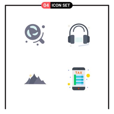 Bakteri, tepe, bilim, hizmet, doğa düzenlenebilir vektör tasarım elementleri gibi 4 Düz Simge ve sembolden oluşan modern küme