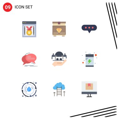 9 yaratıcı hayır kurumu, cami, sohbet, sohbet, iletişim kurulabilir vektör tasarım elementleri paketi