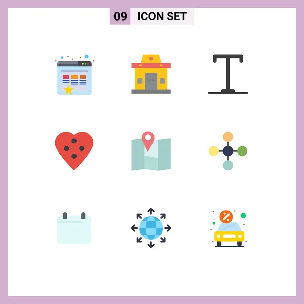 Mobile Interface Flat Color Set Pictograms Pin Location Semi Bold — Stock Vector