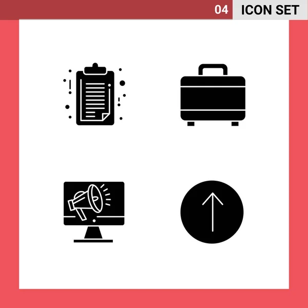 Modern Set Solid Glyphs Pictograph Document Loudspeaker Clip Board Planning — Stock Vector