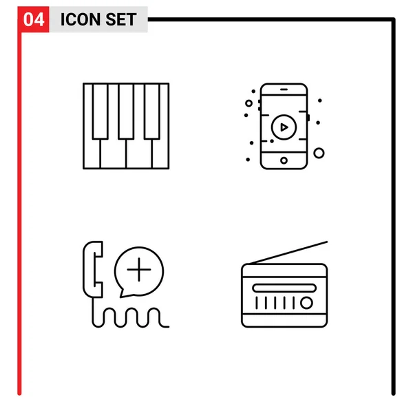 Iconos Creativos Signos Símbolos Modernos Audio Cliente Piano Película Interfaz — Vector de stock