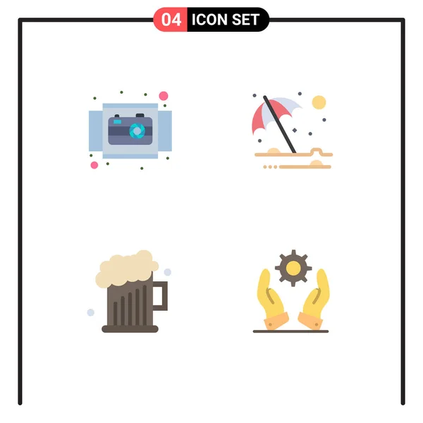 Flat Icons Signs Symbols Camera Beer Product Protection Father Editable — 스톡 벡터